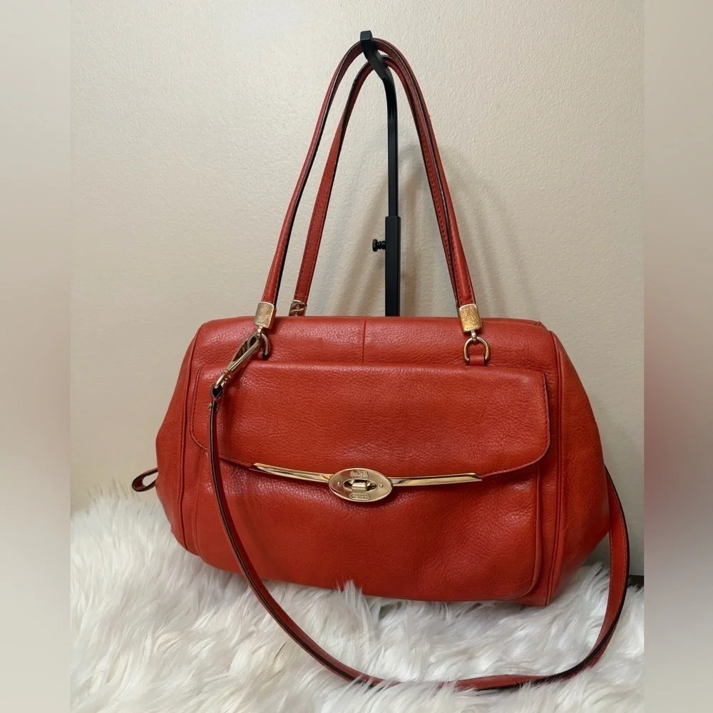 Coach Brick Orange Leather Madison Madeline East West Bag#25166